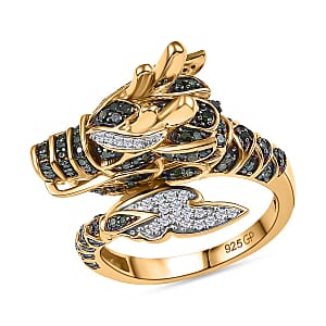 GP Trionfo Collection Green and White Diamond 0.60 ctw Ring in 18K Vermeil Yellow Gold Over Sterling Silver (Size 8.0)
