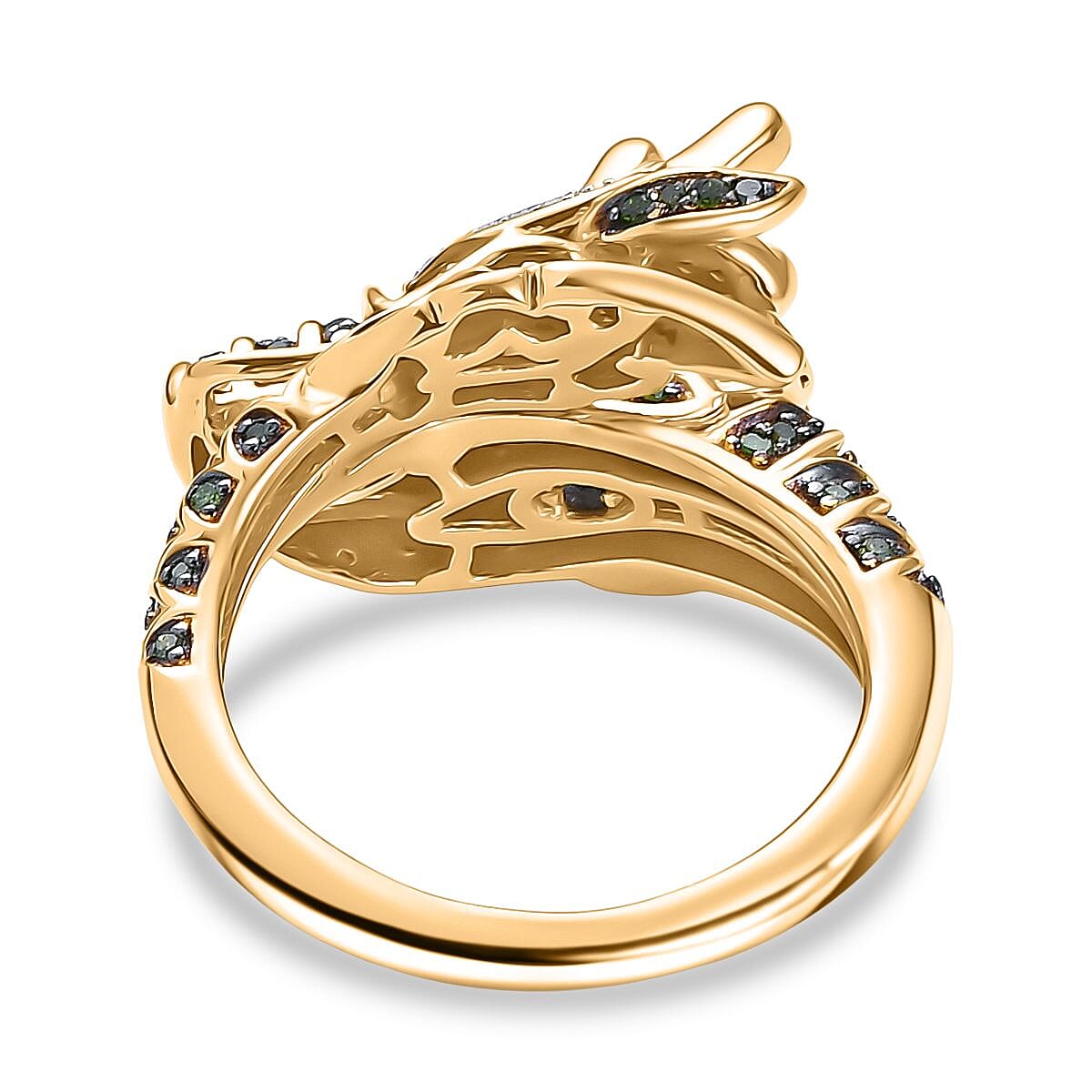GP Trionfo Collection Green and White Diamond 0.60 ctw Ring in 18K Vermeil Yellow Gold Over Sterling Silver (Size 8.0) image number 5
