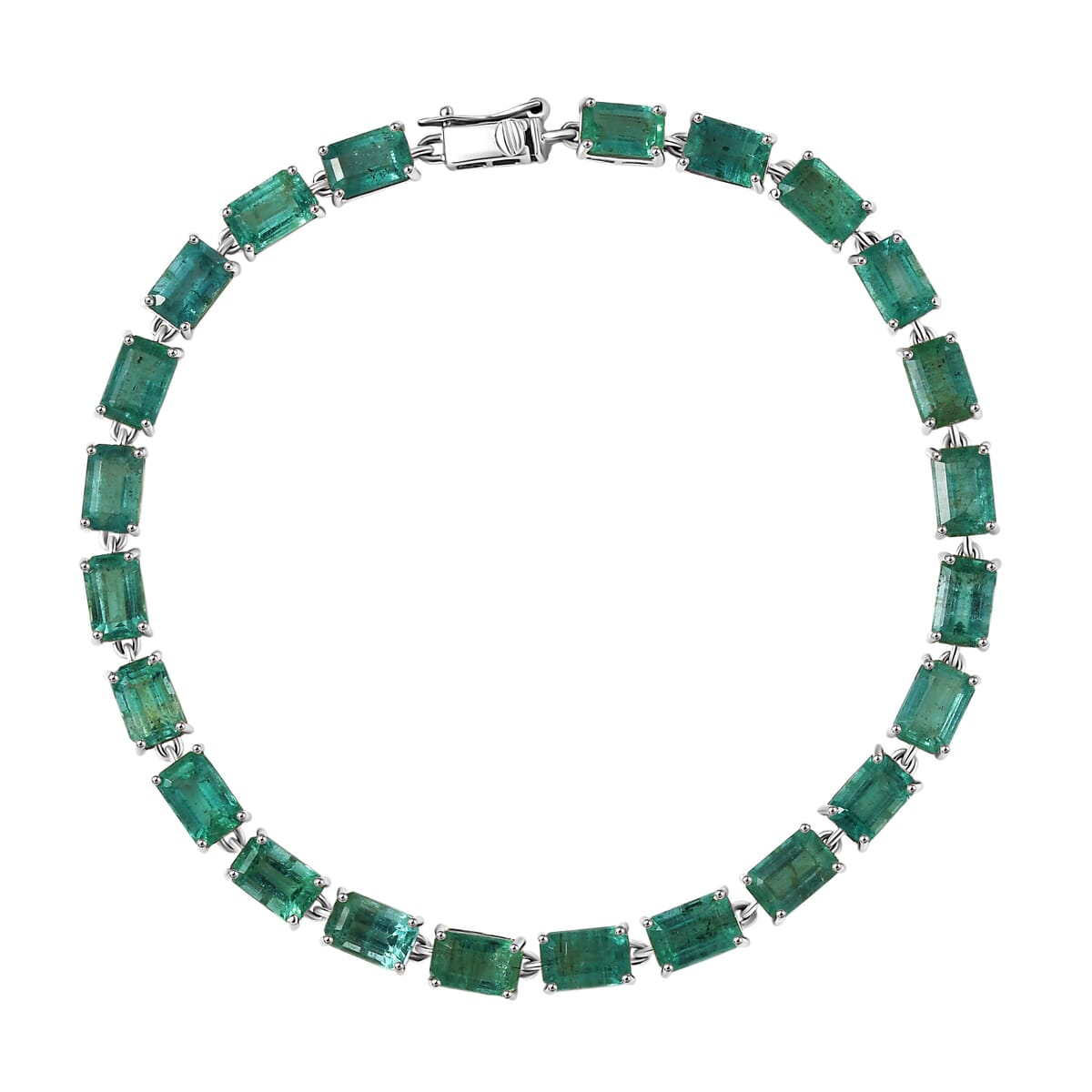 Luxoro Premium Kagem Zambian Emerald 13.35 ctw Radiance Bracelet in 10K White Gold (7.25 In) 4.75 Grams image number 0