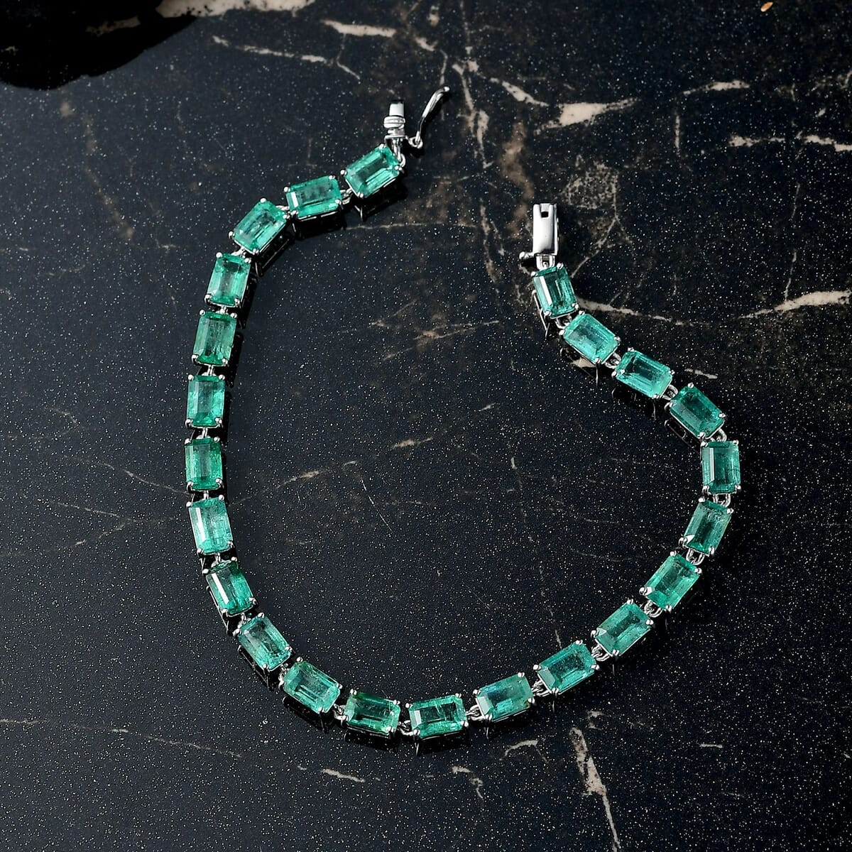 Luxoro Premium Kagem Zambian Emerald 13.35 ctw Radiance Bracelet in 10K White Gold (7.25 In) 4.75 Grams image number 1