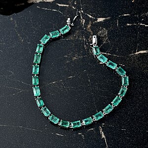 Luxoro Premium Kagem Zambian Emerald 13.35 ctw Radiance Bracelet in 10K White Gold (7.25 In) 4.75 Grams