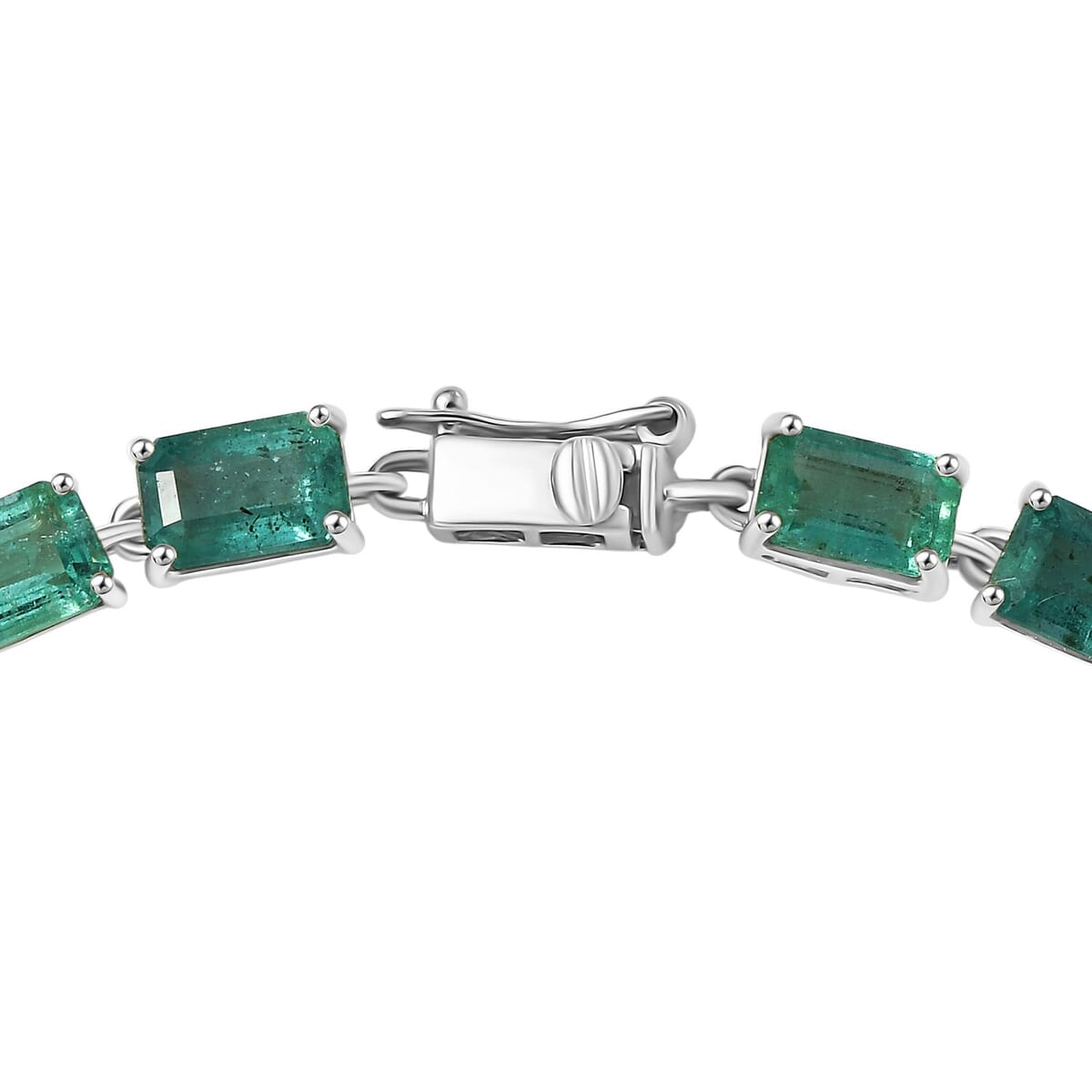 Luxoro Premium Kagem Zambian Emerald 13.35 ctw Radiance Bracelet in 10K White Gold (7.25 In) 4.75 Grams image number 3