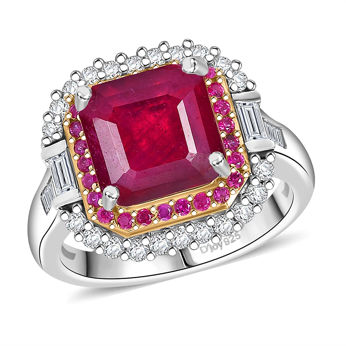 D'Joy Niassa Ruby (FF) 10.0) and Multi Gemstone 6.30 ctw Ring in Rhodium Over Sterling Silver (Size 10.0) image number 0