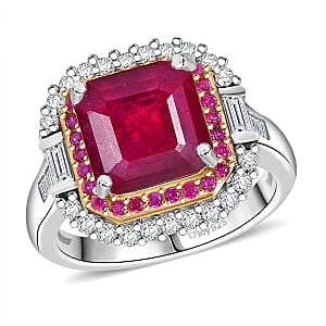 D'Joy Niassa Ruby (FF) 10.0) and Multi Gemstone 6.30 ctw Ring in Rhodium Over Sterling Silver (Size 10.0)