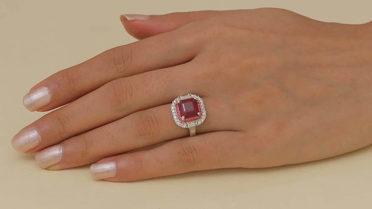 D'Joy Niassa Ruby (FF) 10.0) and Multi Gemstone 6.30 ctw Ring in Rhodium Over Sterling Silver (Size 10.0)