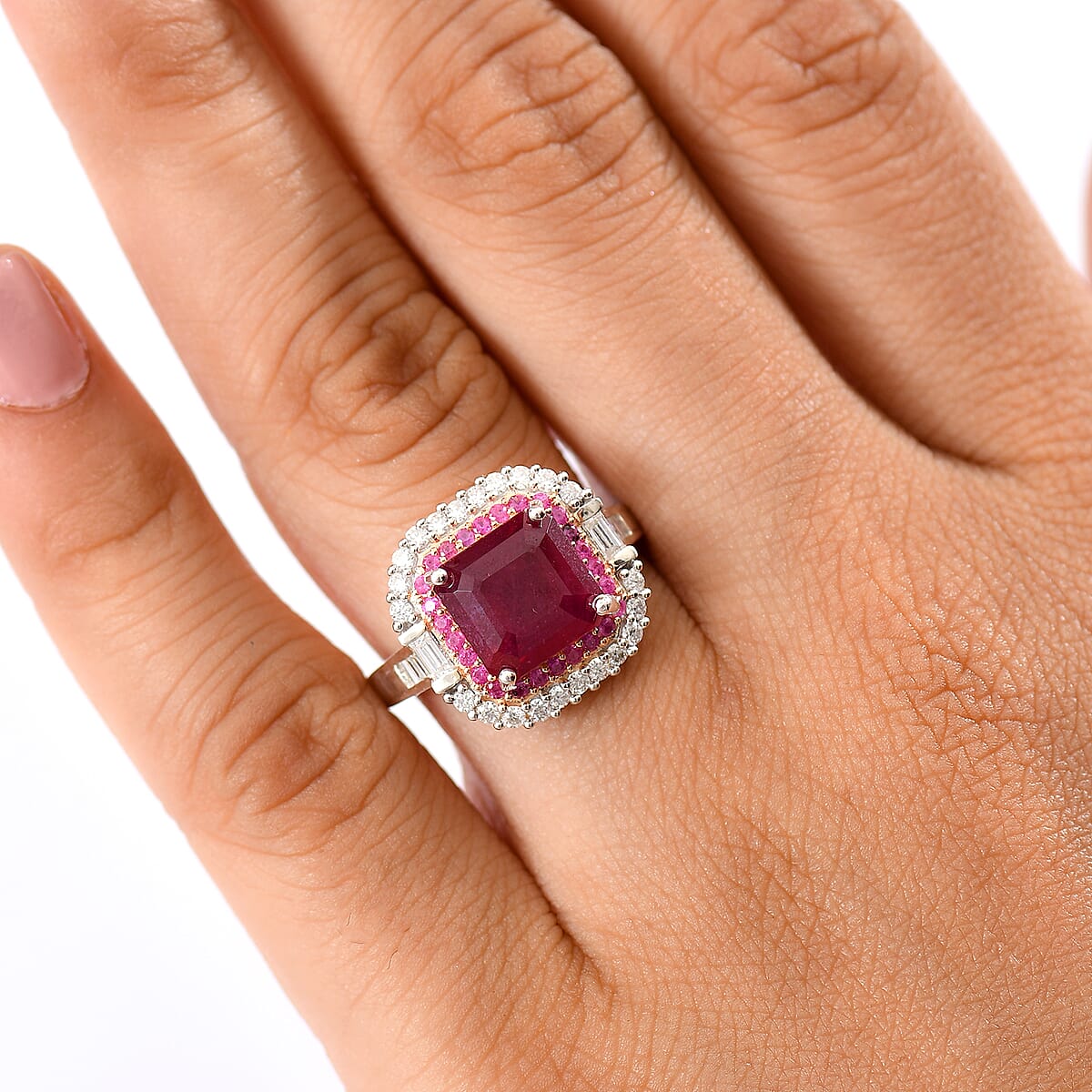 D'Joy Niassa Ruby (FF) 10.0) and Multi Gemstone 6.30 ctw Ring in Rhodium Over Sterling Silver (Size 10.0) image number 2