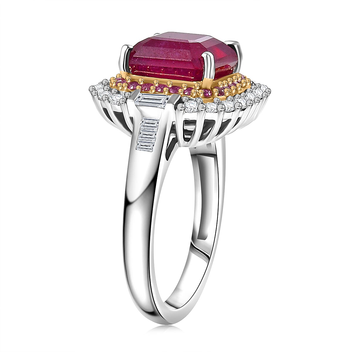 D'Joy Niassa Ruby (FF) 10.0) and Multi Gemstone 6.30 ctw Ring in Rhodium Over Sterling Silver (Size 10.0) image number 3