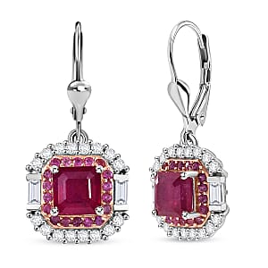 D'Joy Premium Niassa Ruby (FF) and Multi Gemstone 5.10 ctw Earrings in Rhodium Over Sterling Silver