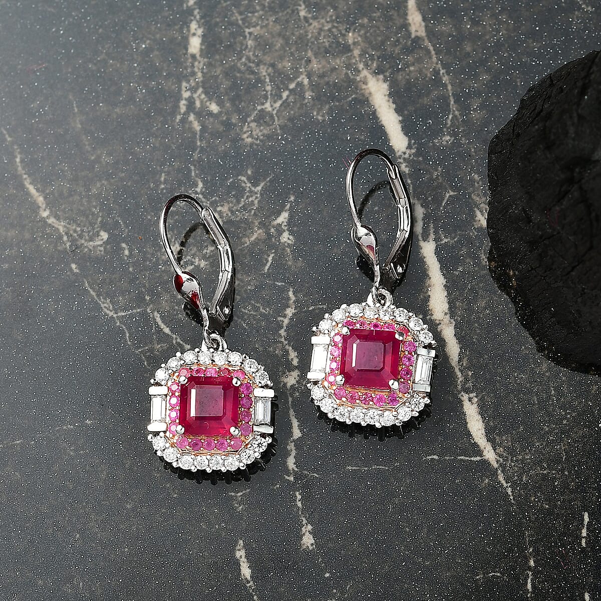 D'Joy Premium Niassa Ruby (FF) and Multi Gemstone 5.10 ctw Earrings in Rhodium Over Sterling Silver image number 1