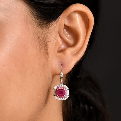 D'Joy Premium Niassa Ruby (FF) and Multi Gemstone 5.10 ctw Art Deco Earrings in Rhodium Over Sterling Silver