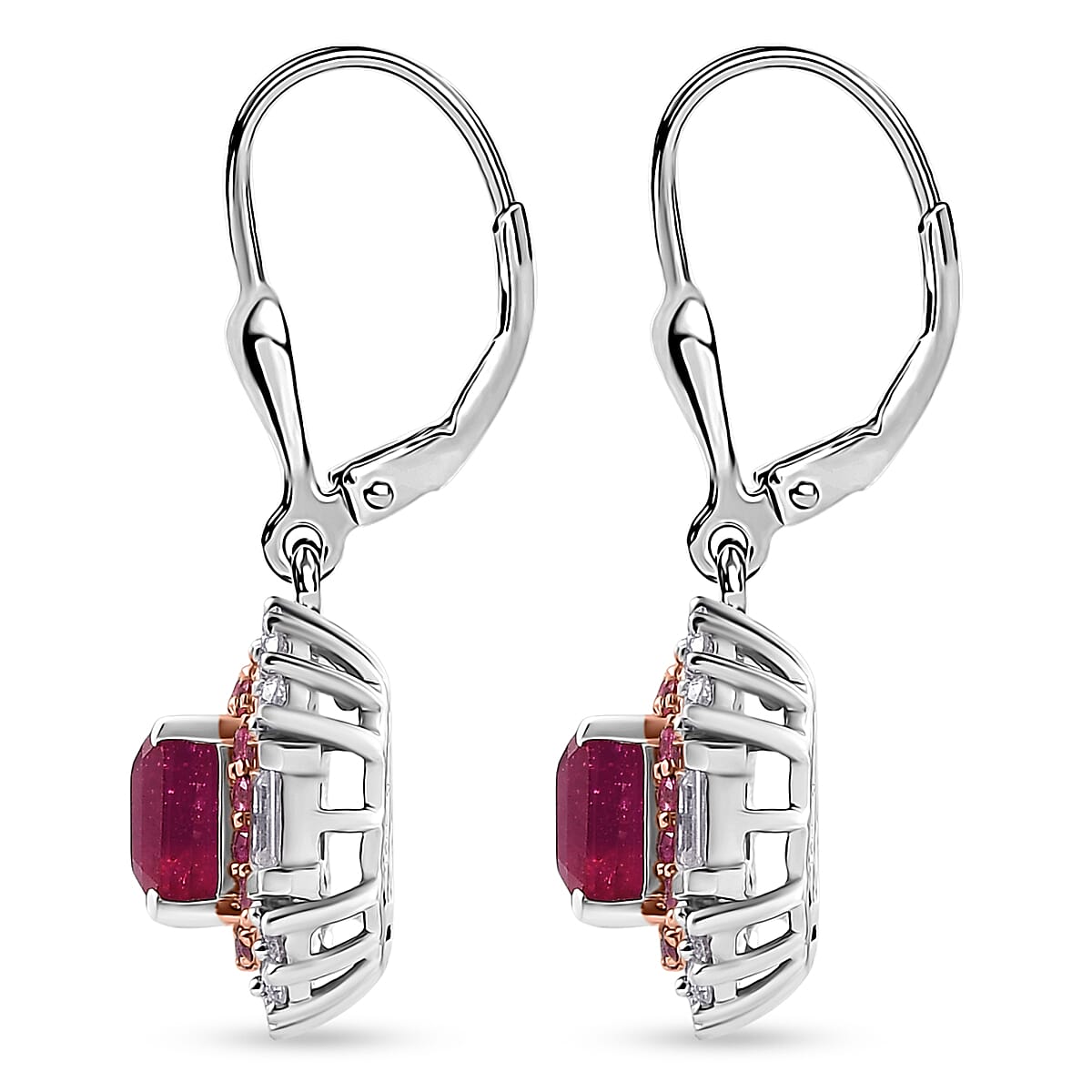 D'Joy Premium Niassa Ruby (FF) and Multi Gemstone 5.10 ctw Earrings in Rhodium Over Sterling Silver image number 3