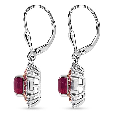 D'Joy Premium Niassa Ruby (FF) and Multi Gemstone 5.10 ctw Art Deco Earrings in Rhodium Over Sterling Silver