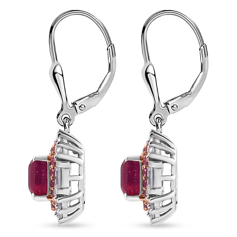 D'Joy Premium Niassa Ruby (FF) and Multi Gemstone 5.10 ctw Art Deco Earrings in Rhodium Over Sterling Silver