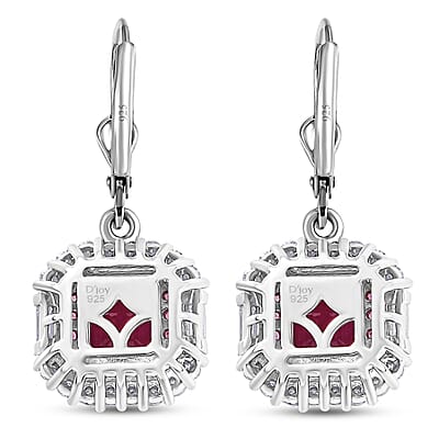 D'Joy Premium Niassa Ruby (FF) and Multi Gemstone 5.10 ctw Art Deco Earrings in Rhodium Over Sterling Silver