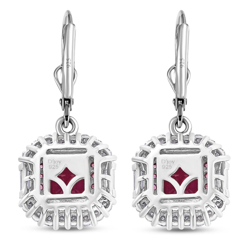 D'Joy Premium Niassa Ruby (FF) and Multi Gemstone 5.10 ctw Art Deco Earrings in Rhodium Over Sterling Silver