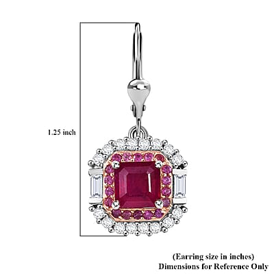 D'Joy Premium Niassa Ruby (FF) and Multi Gemstone 5.10 ctw Art Deco Earrings in Rhodium Over Sterling Silver