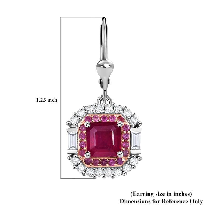 D'Joy Premium Niassa Ruby (FF) and Multi Gemstone 5.10 ctw Art Deco Earrings in Rhodium Over Sterling Silver