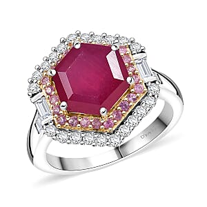 D'Joy Premium Niassa Ruby (FF) and Multi Gemstone 5.50 ctw Art Deco Ring in Rhodium Over Sterling Silver (Size 10.0)