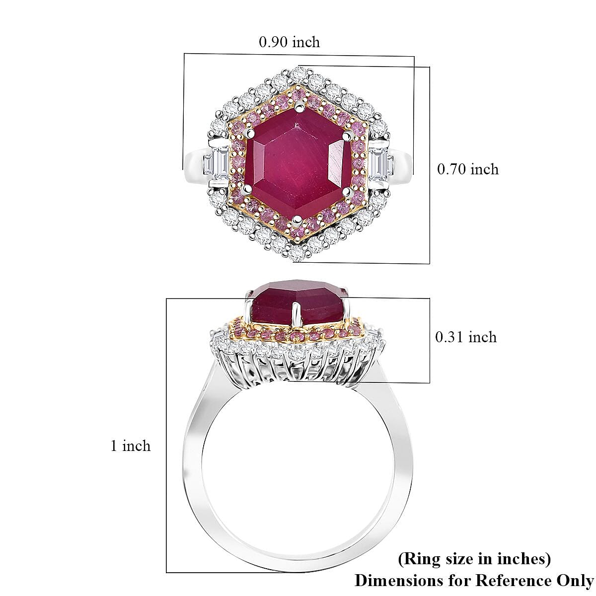 D'Joy Premium Niassa Ruby (FF) and Multi Gemstone 5.50 ctw Art Deco Ring in Rhodium Over Sterling Silver (Size 10.0) image number 5