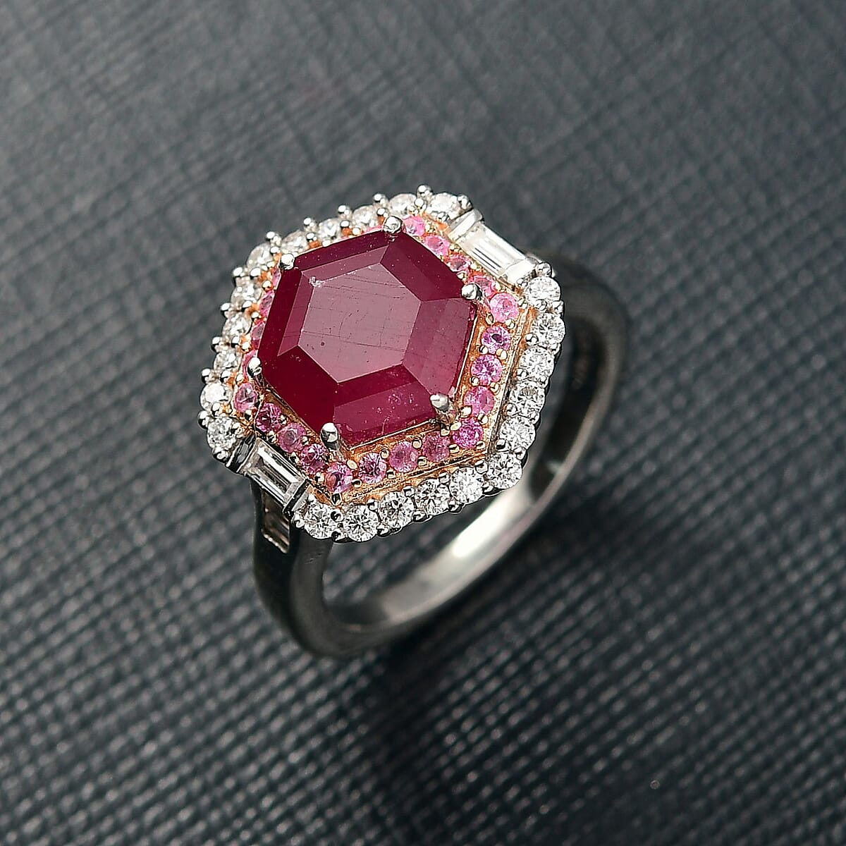 D'Joy Premium Niassa Ruby (FF) and Multi Gemstone 5.50 ctw Art Deco Ring in Rhodium Over Sterling Silver (Size 6.0) image number 1