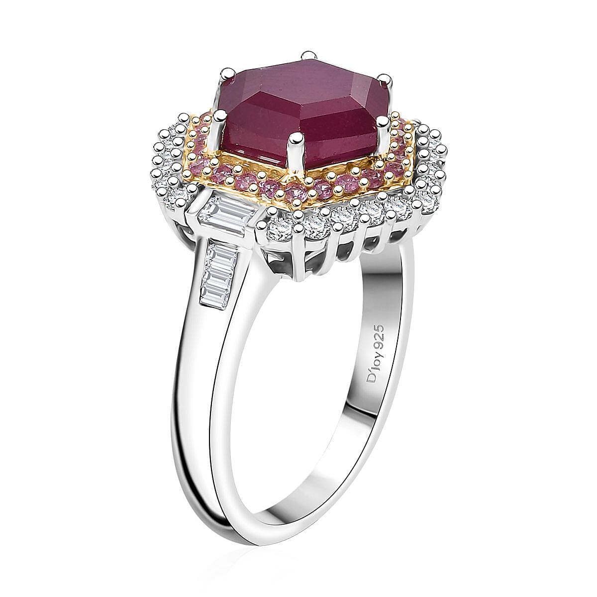 D'Joy Premium Niassa Ruby (FF) and Multi Gemstone 5.50 ctw Art Deco Ring in Rhodium Over Sterling Silver (Size 9.0) image number 3