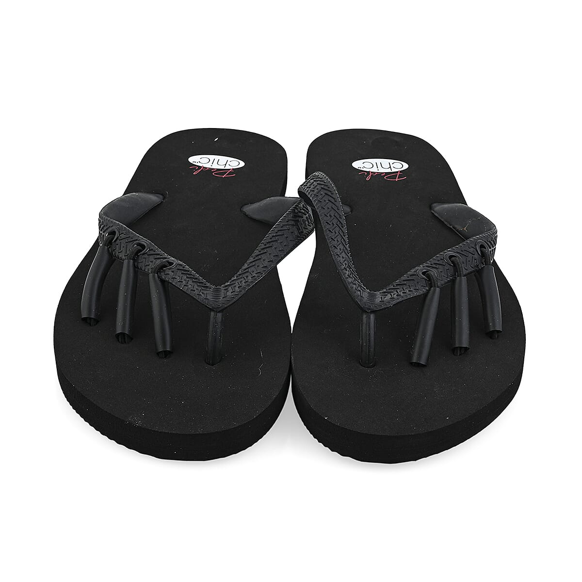 Pedi-Chic Black Flip Flops - M image number 1