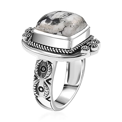 D'Joy Artisan Crafted White Buffalo 8.25 ctw Ring in Sterling Silver (Size 10.0) 