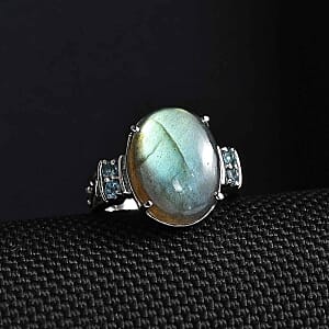 EverTrue Labradorite and Sky Bue Topaz 4.00 ctw Ring in Stainless Steel (Size 5.5)