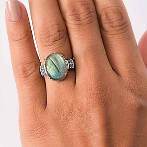 EverTrue Labradorite and Sky Bue Topaz 4.00 ctw Ring in Stainless Steel (Size 5.5)
