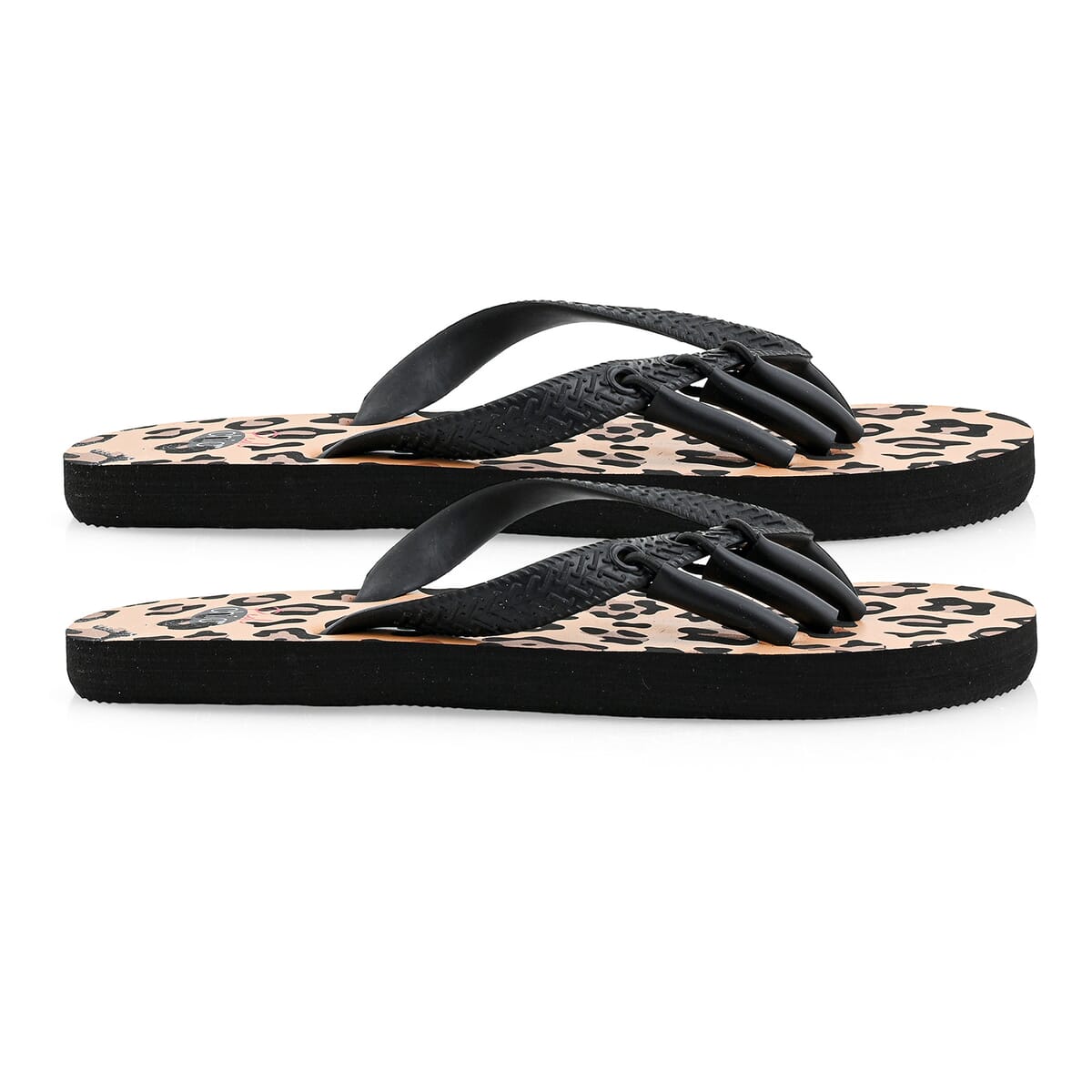 Pedi-Chic Black and Tan Leopard Pattern Flip Flops - S image number 3