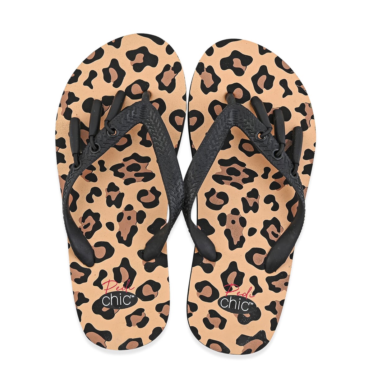 Pedi-Chic Black and Tan Leopard Pattern Flip Flops - S image number 4