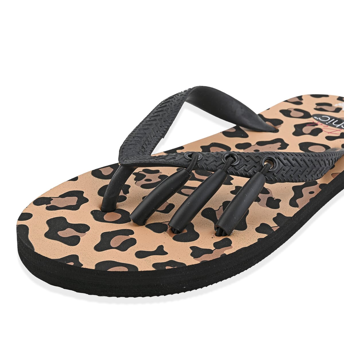 Pedi-Chic Black and Tan Leopard Pattern Flip Flops - S image number 6