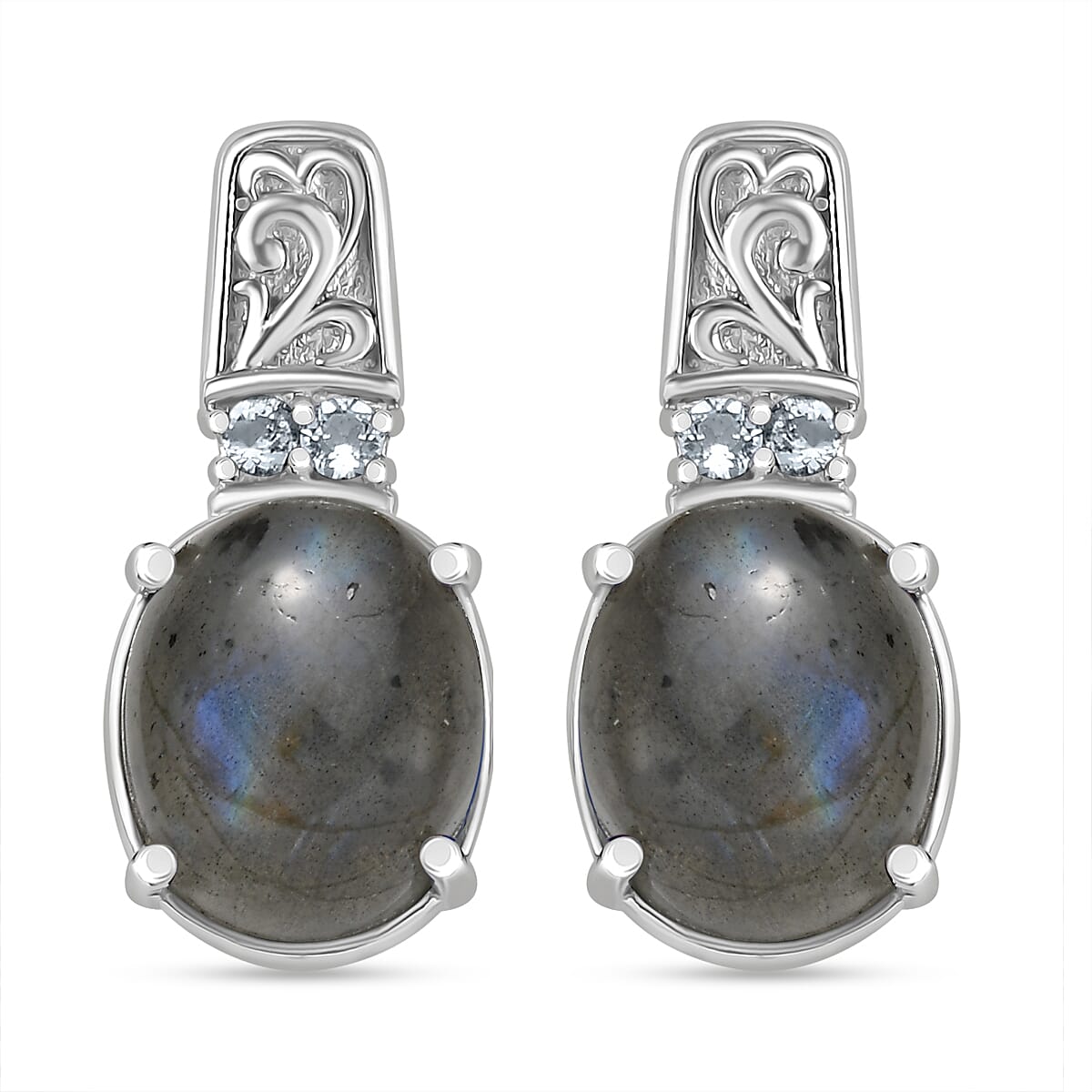 EverTrue Malagasy Labradorite and Sky Blue Topaz 8.90 ctw Earrings in Stainless Steel