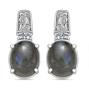 EverTrue Malagasy Labradorite and Sky Blue Topaz 8.90 ctw Earrings in Stainless Steel