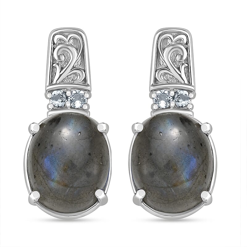 EverTrue Malagasy Labradorite and Sky Blue Topaz 8.90 ctw Earrings in Stainless Steel