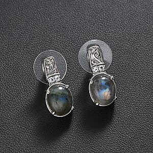 EverTrue Malagasy Labradorite and Sky Blue Topaz 8.90 ctw Earrings in Stainless Steel