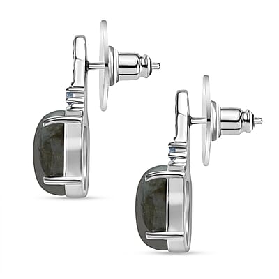 EverTrue Malagasy Labradorite and Sky Blue Topaz 8.90 ctw Earrings in Stainless Steel