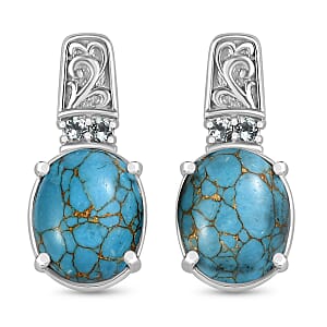EverTrue Mojave Blue Turquoise and Sky Blue Topaz 6.40 ctw Earrings in Stainless Steel