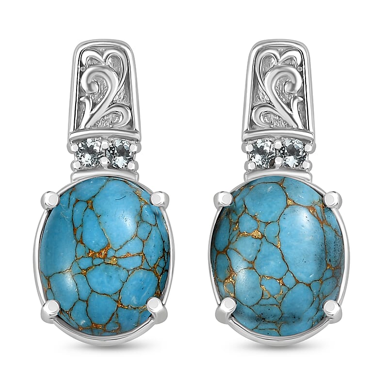 EverTrue Mojave Blue Turquoise and Sky Blue Topaz 6.40 ctw Earrings in Stainless Steel
