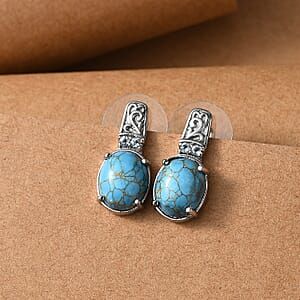 EverTrue Mojave Blue Turquoise and Sky Blue Topaz 6.40 ctw Earrings in Stainless Steel