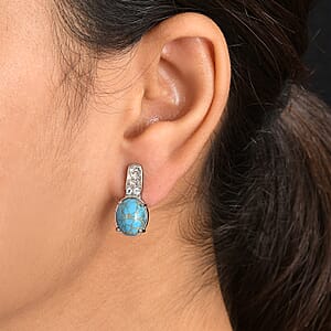 EverTrue Mojave Blue Turquoise and Sky Blue Topaz 6.40 ctw Earrings in Stainless Steel