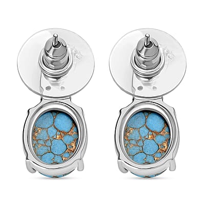 EverTrue Mojave Blue Turquoise and Sky Blue Topaz 6.40 ctw Earrings in Stainless Steel