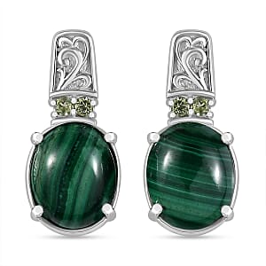 EverTrue African Malachite and Hebei Peridot 10.50 ctw Earrings in Stainless Steel