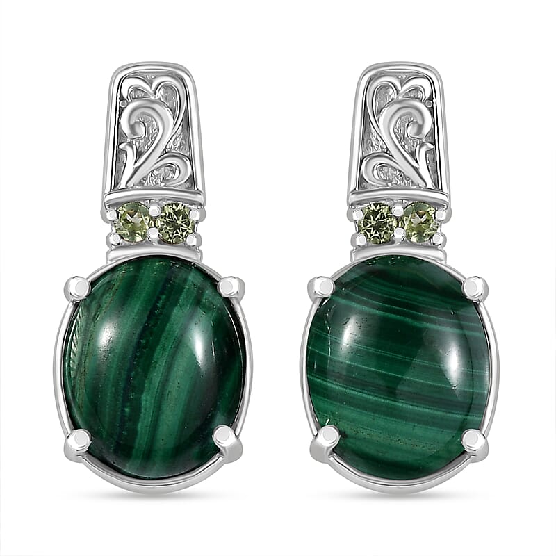 EverTrue African Malachite and Hebei Peridot 10.50 ctw Earrings in Stainless Steel