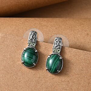 EverTrue African Malachite and Hebei Peridot 10.50 ctw Earrings in Stainless Steel