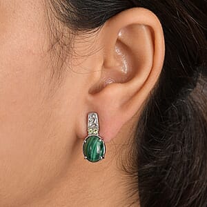 EverTrue African Malachite and Hebei Peridot 10.50 ctw Earrings in Stainless Steel