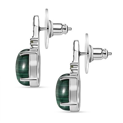EverTrue African Malachite and Hebei Peridot 10.50 ctw Earrings in Stainless Steel