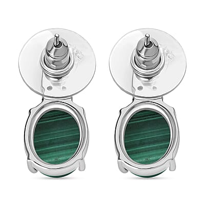 EverTrue African Malachite and Hebei Peridot 10.50 ctw Earrings in Stainless Steel