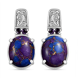 EverTrue Mojave Purple Turquoise and African Amethyst 6.60 ctw Earrings in Stainless Steel