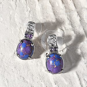 EverTrue Mojave Purple Turquoise and African Amethyst 6.60 ctw Earrings in Stainless Steel
